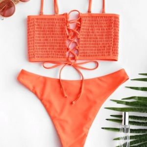 Zaful neon smocked bikini set